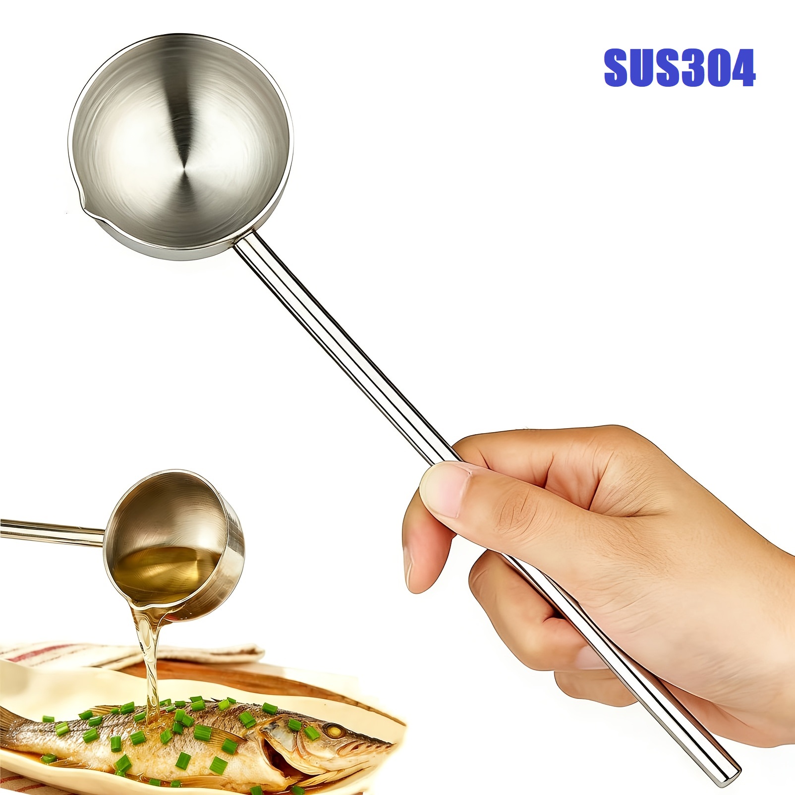 Commercial Kitchen Utensils - ช้อนตักน้ำมันร้อนสแตนเลส 304 ด้ามยาว สำหรับเสิร์ฟซุป ปรุงรส ช้อนขนาดเล็กสำหรับเทและหยดน้ำมันในครัว