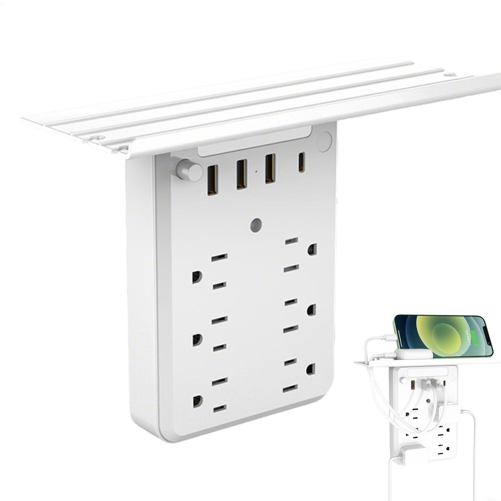 Wall Shelf Commercial Kitchen - ปลั๊กไฟติดผนังแบบหลายช่องพร้อมชั้นวางของ ชั้นวางอุปกรณ์ชาร์จไฟสำหรับบ้าน ห้องน้ำ ห้องครัว หอพัก อุปกรณ์อิเล็กทรอนิกส์