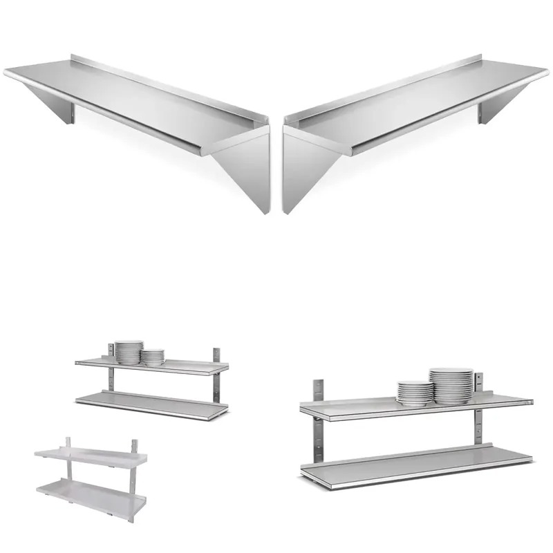 Wall Shelf Commercial Kitchen - ชั้นวางของติดผนังแบบลอยตัวสำหรับครัวเชิงพาณิชย์ ทำจากสแตนเลส 304 แบบสั่งทำพิเศษ สำหรับวางไมโครเวฟ