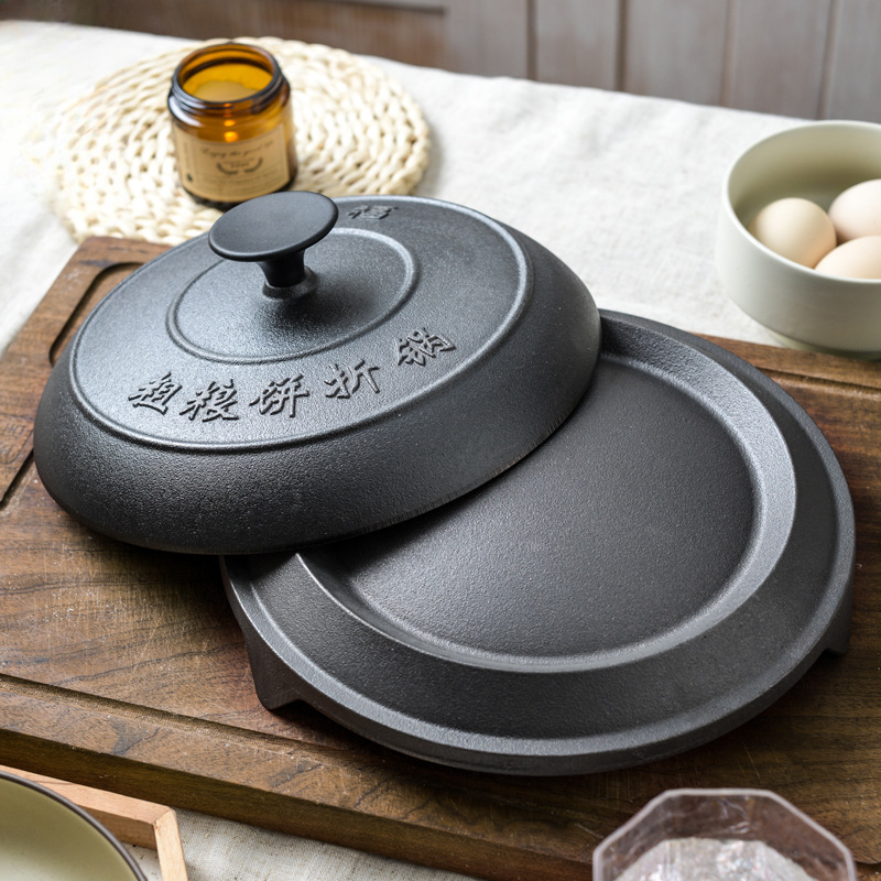 Induction Cooker Commercial - กระทะเหล็กหล่อแท้สำหรับงานหนัก ไม่ติดกระทะ สำหรับทำแพนเค้ก เครป พร้อมหูจับคู่ สำหรับใช้ในเชิงพาณิชย์