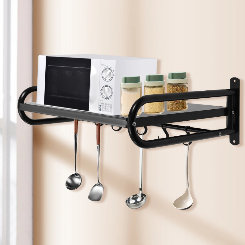 Wall Shelf Commercial Kitchen - ชั้นวางเตาอบไมโครเวฟแบบติดผนัง, เหล็กคาร์บอนทนทาน, ชั้นวางขนาดใหญ่สำหรับจัดระเบียบห้องครัว, ติดตั้งง่ายด้วย