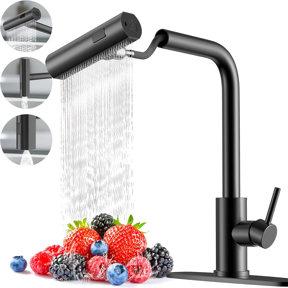 Commercial Kitchen Utensils - 1 PC สีดําก๊อกน้ําห้องครัวดึงสเปรย์,น้ําตกก๊อกน้ําอ่างล้างจาน,Commercial Utility ก๊อกน้ําห้องครัวสแตนเลส