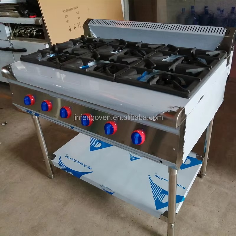Commercial Kitchen Usa - อุปกรณ์ครัวเชิงพาณิชย์ เตาแก๊สแบบมืออาชีพ 6 หัวเตา เตาแก๊สอุตสาหกรรมแบบพกพาพร้อมขาตั้ง