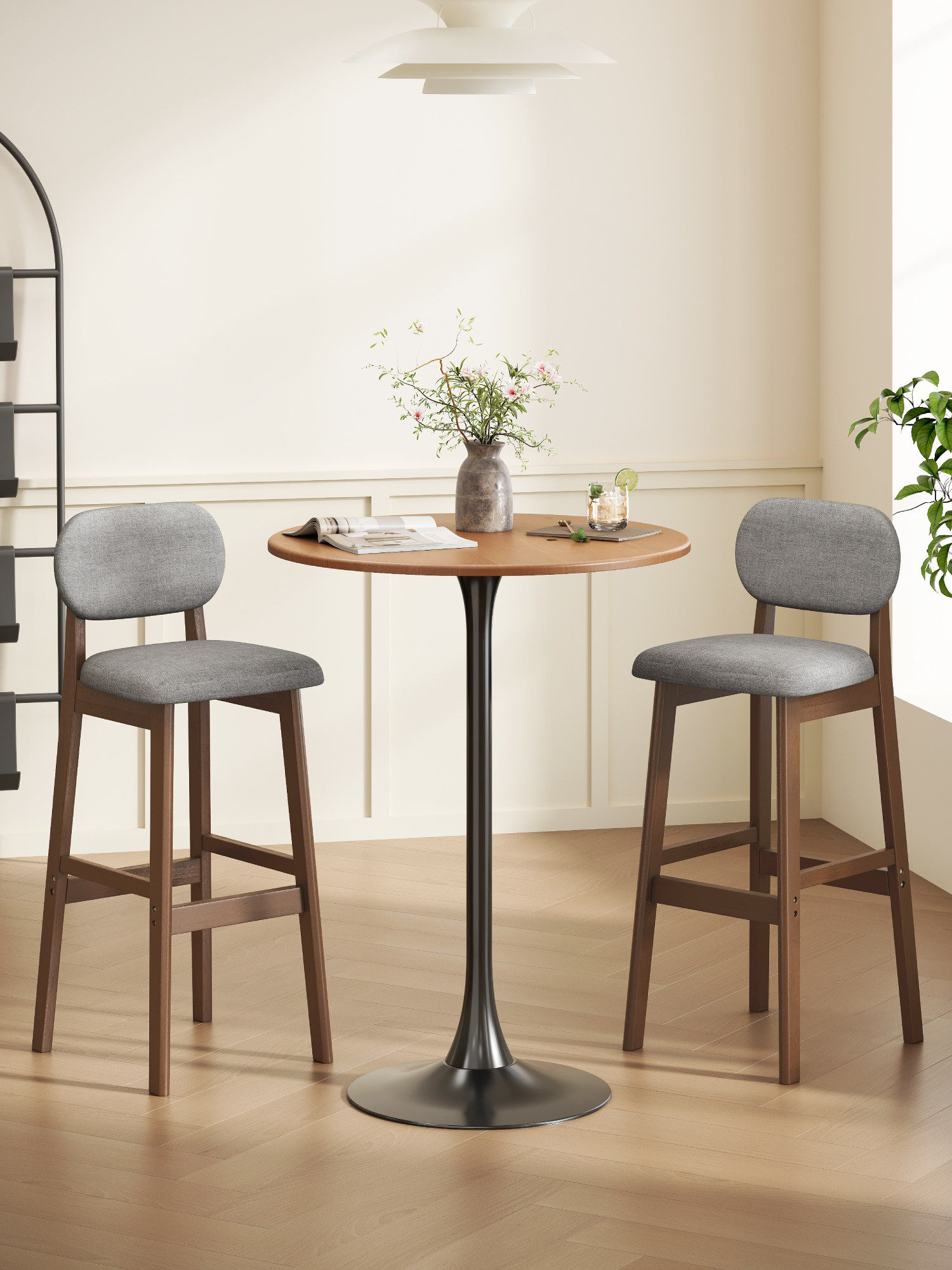 Commercial Kitchen Small Space - โต๊ะบาร์ทรงกลมทันสมัยพร้อมเก้าอี้สูง โต๊ะรับประทานอาหารแบบเคาน์เตอร์สำหรับห้องครัว โต๊ะพับขนาดเล็กสำหรับระเบียงคาเฟ่