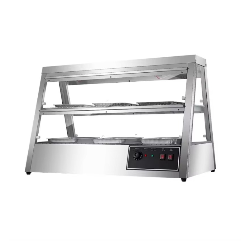Commercial Kitchen Parts & Service - ตู้โชว์อาหารสแตนเลสหุ้มฉนวนสำหรับไก่ทอด พร้อมระบบทำความร้อนไฟฟ้า ควบคุมอุณหภูมิคงที่ และรักษาความชื้น