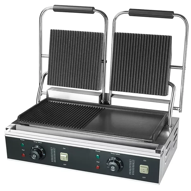 Commercial Kitchen Grill - เตาปิ้งย่างพานินี่แบบคู่ สเตนเลสสตีล อุปกรณ์ครัวสำหรับทำแซนวิชและอาหารประเภทอื่นๆ