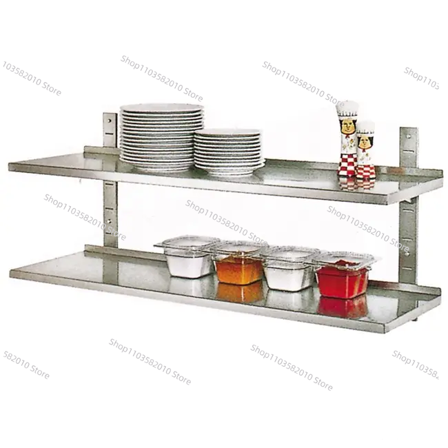 Wall Shelf Commercial Kitchen - อุปกรณ์ครัวอุตสาหกรรม ชั้นวางสแตนเลสสองชั้น ชั้นวางติดผนังเชิงพาณิชย์ สำหรับร้านอาหาร