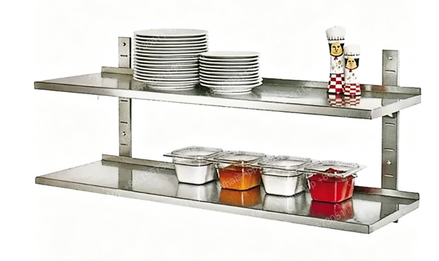 Wall Shelf Commercial Kitchen - อุปกรณ์ครัวอุตสาหกรรม ชั้นวางของสองชั้นสแตนเลส ชั้นวางของติดผนังสำหรับร้านอาหารและครัวเชิงพาณิชย์