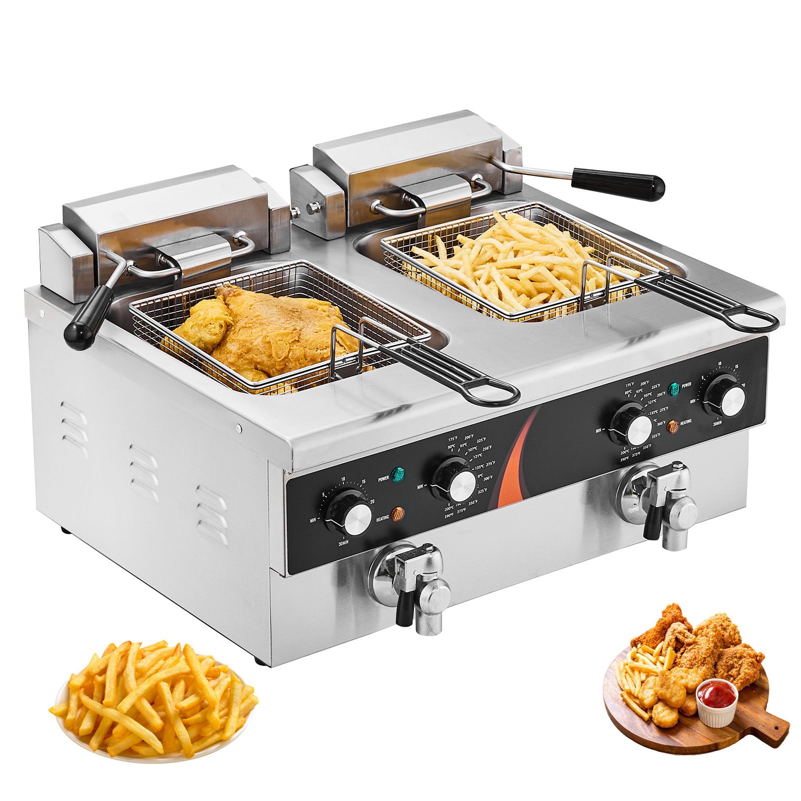 Induction Cooker Commercial - หม้อทอดไฟฟ้าเชิงพาณิชย์ 3500 วัตต์, หม้อทอดไฟฟ้าแบบสองถังสำหรับตั้งบนเคาน์เตอร์, หม้อทอดน้ำมันคู่ขนาด 2