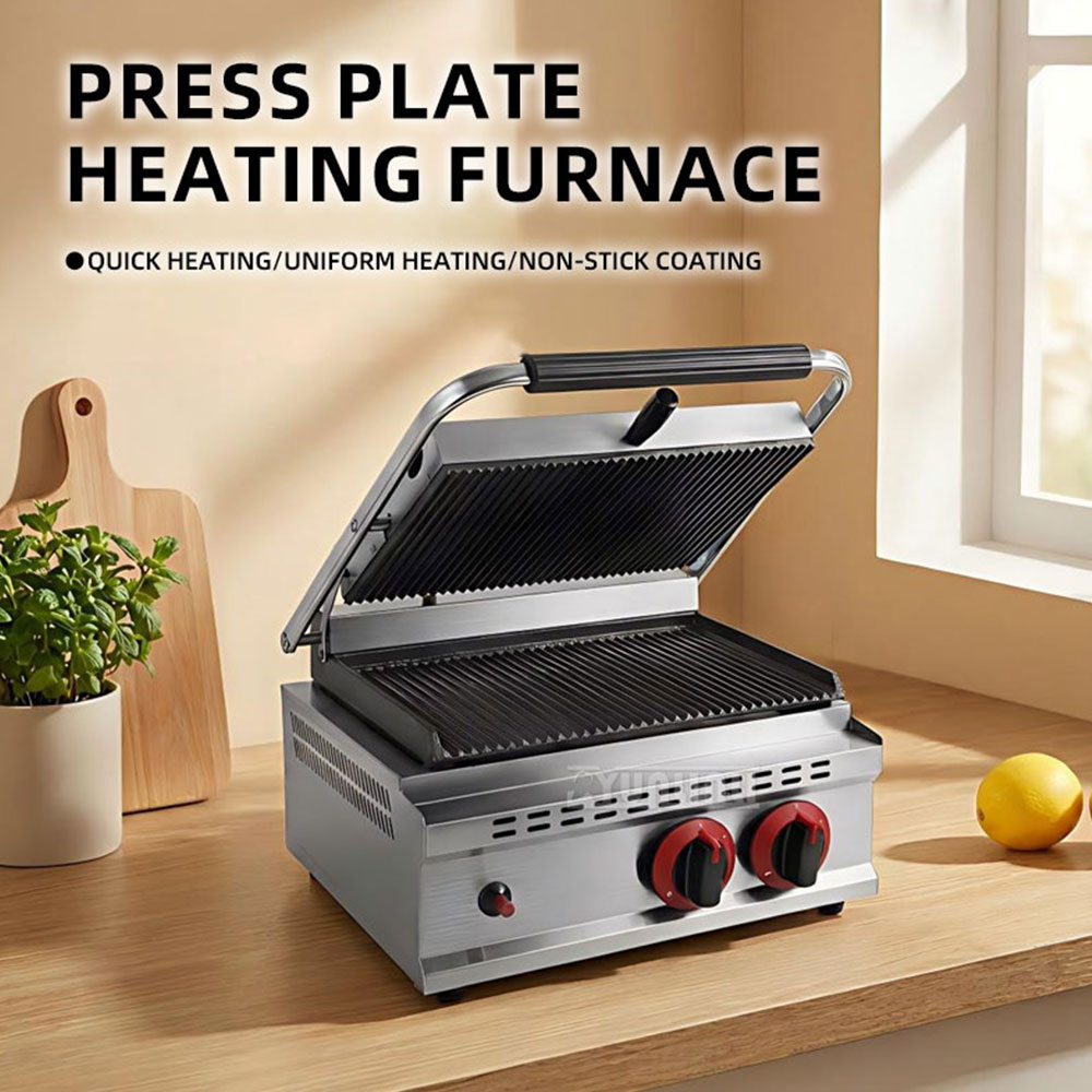 Commercial Kitchen Grill - เครื่องทำแซนวิชสเต็กแบบแผ่นกดแก๊ส GH-812 อุปกรณ์ครัวเชิงพาณิชย์สำหรับร้านอาหาร